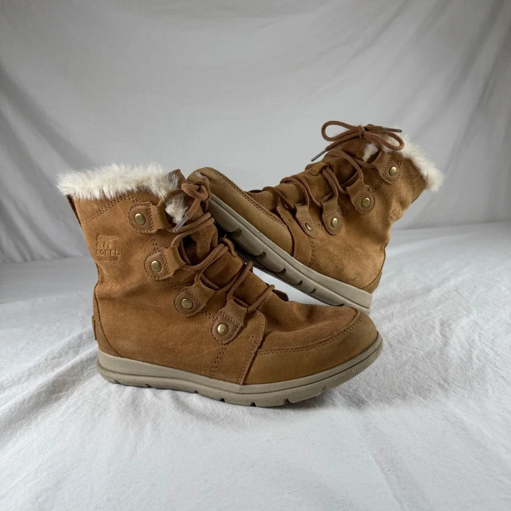 Sorel Women's Size 9.5 Brown Joan Waterproof Faux Fur Suede Boots NL3039-224